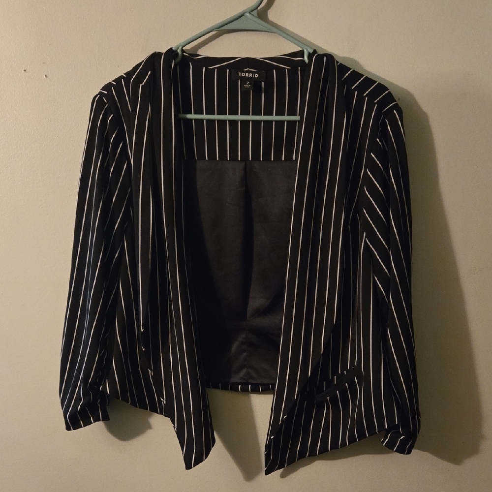 Torrid Black and White Striped Blazer